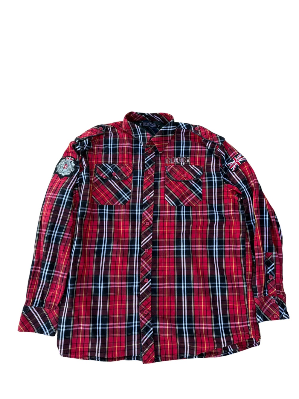 COOGI Plaid Long Sleeve Patch Button Down Size XL